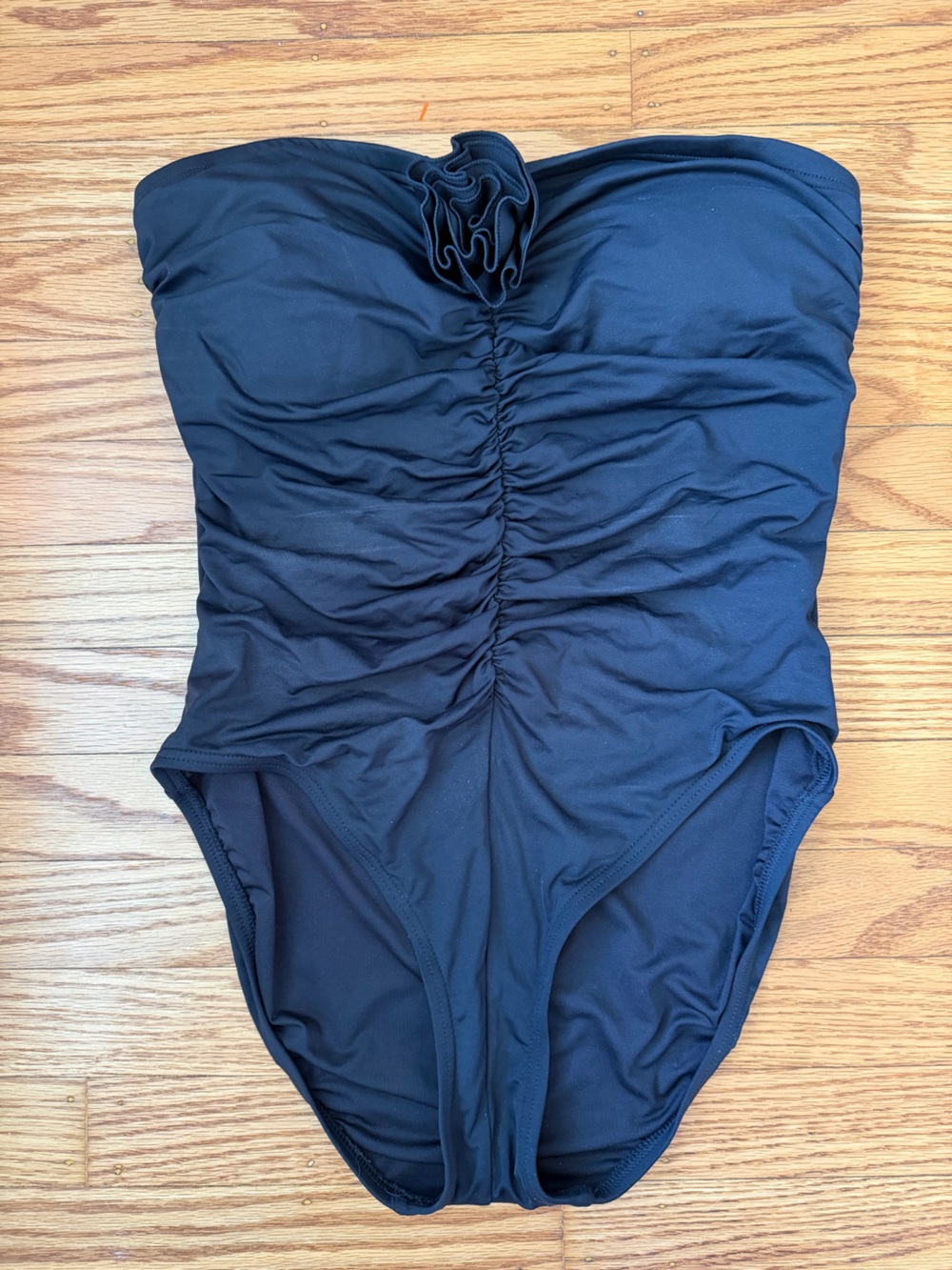 Black One Piece Swimsuit Ruched Tummy Control Rosette Accent Size Medium